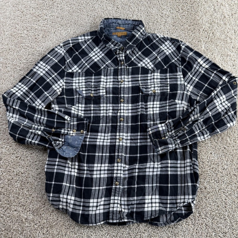 JACHS GIRLFRIEND Shirt Womens Large Black Plaid Flannel Long Sleeve Button Up - Picture 1 of 9